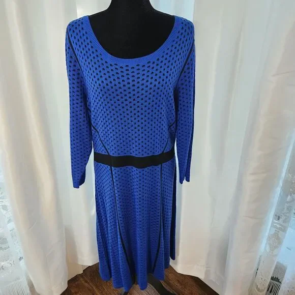 NEW Lane Bryant Womens Sweater Dress Plus Sz 18/20 Black Blue 3/4 Sleeve NWT - Picture 1 of 11